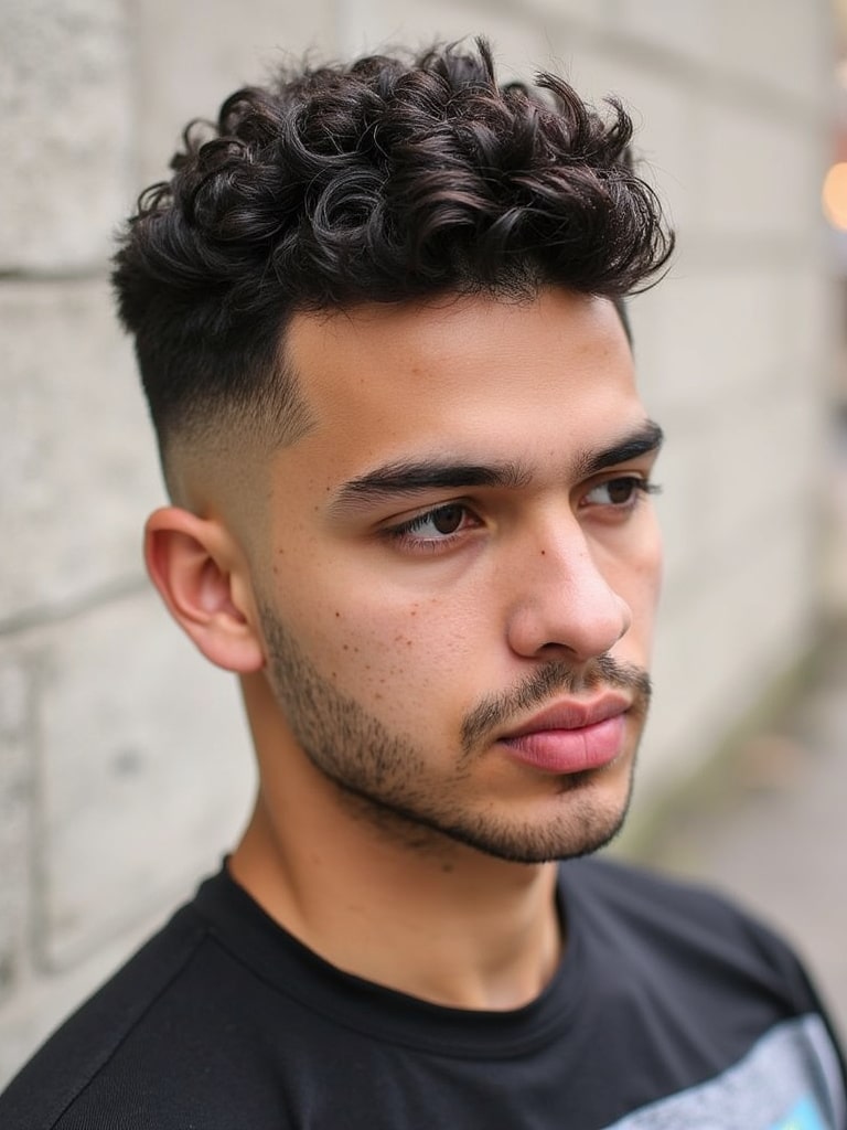 Short Curly Hair with Fade