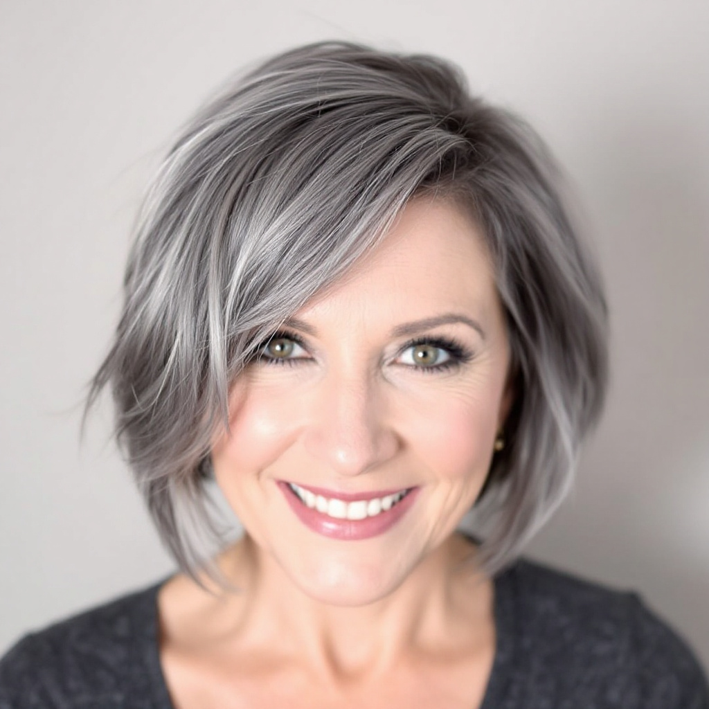 Asymmetrical Bob Haircut For Women Over 50