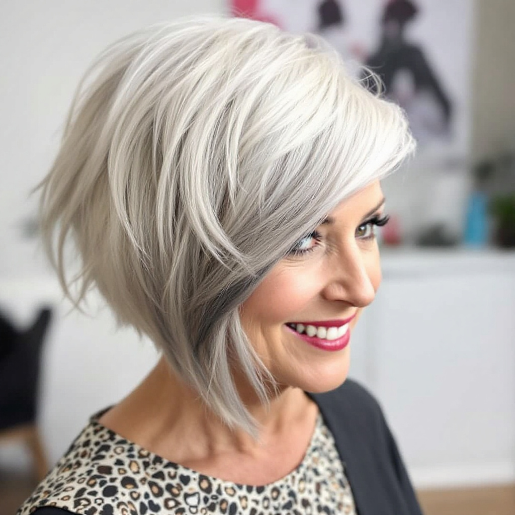 Asymmetrical Shag Women Haircut Aged 60