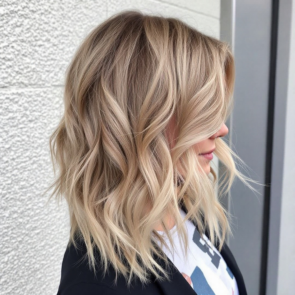 Beachy Waves Women Haircut with Blunt Bangs