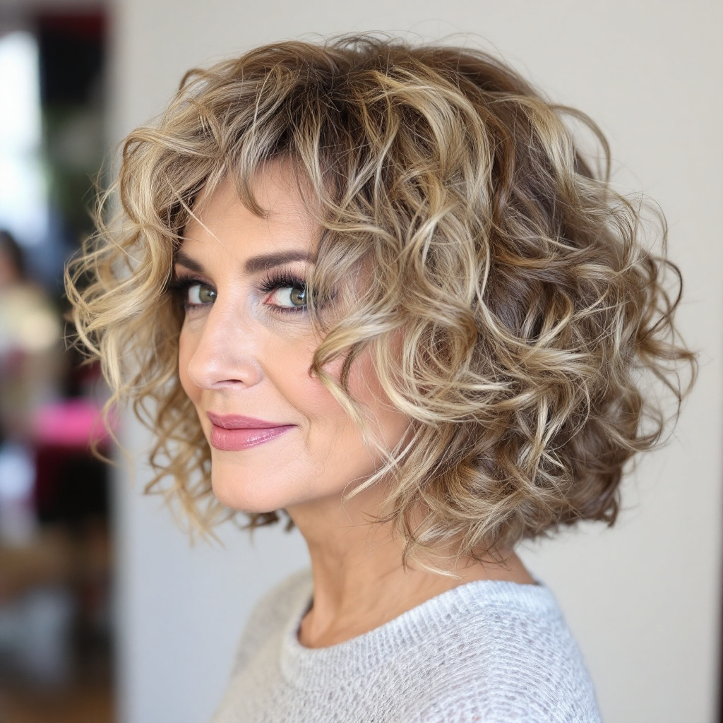 Bouncy Shag Women Haircut Aged 60 with Curls