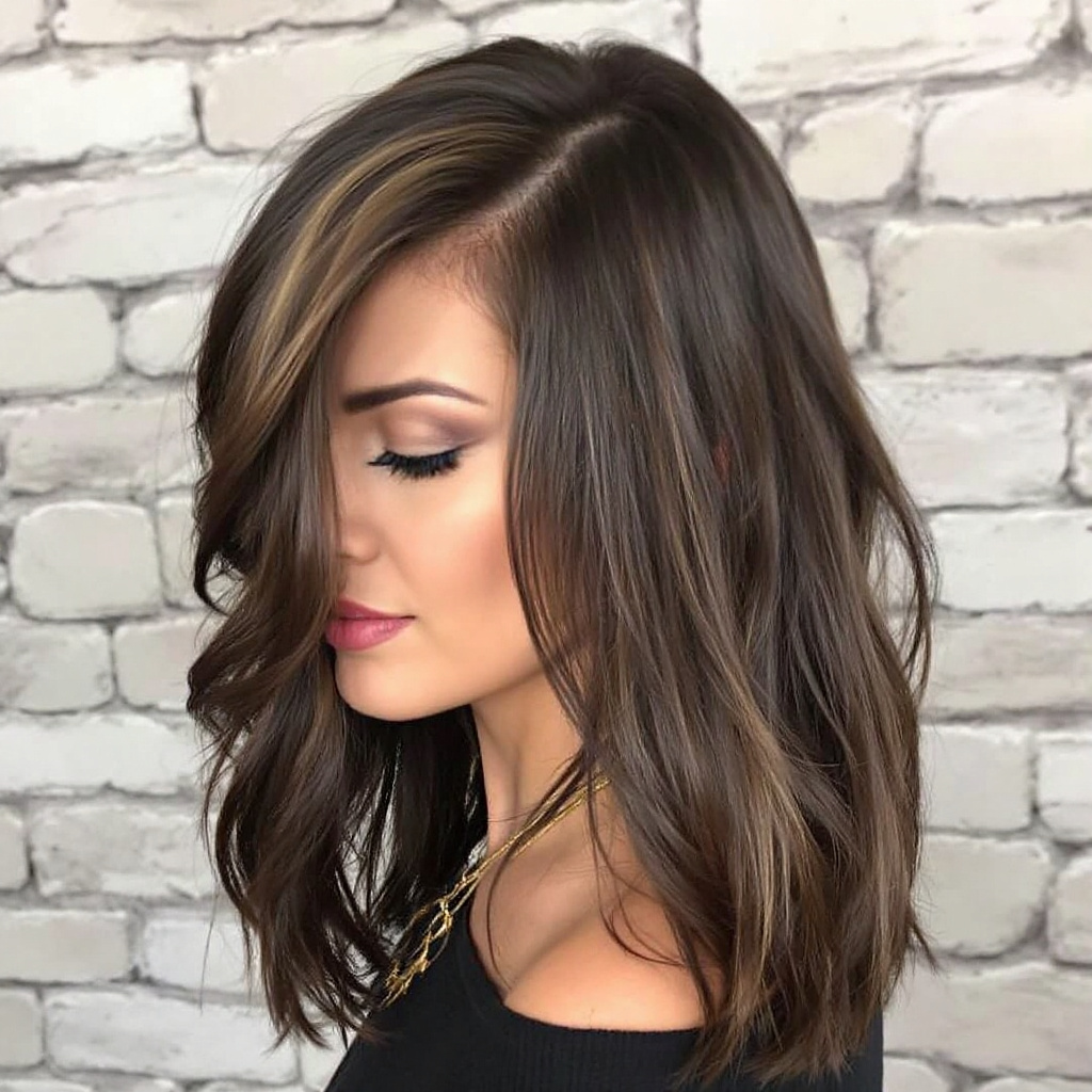 Classic Long Layers Women Hairstyle with Side-Swept Bangs