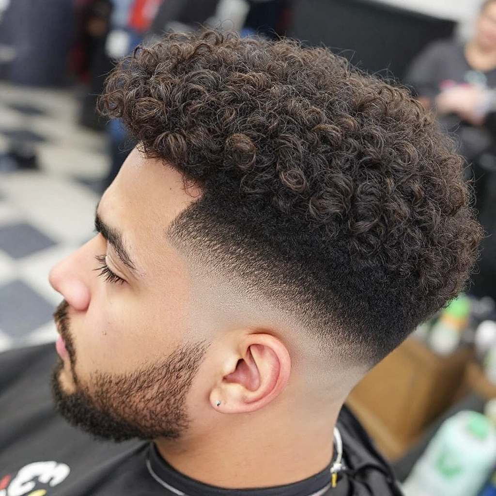 Curly Hair with Mid Taper Fade Edgar Haircut