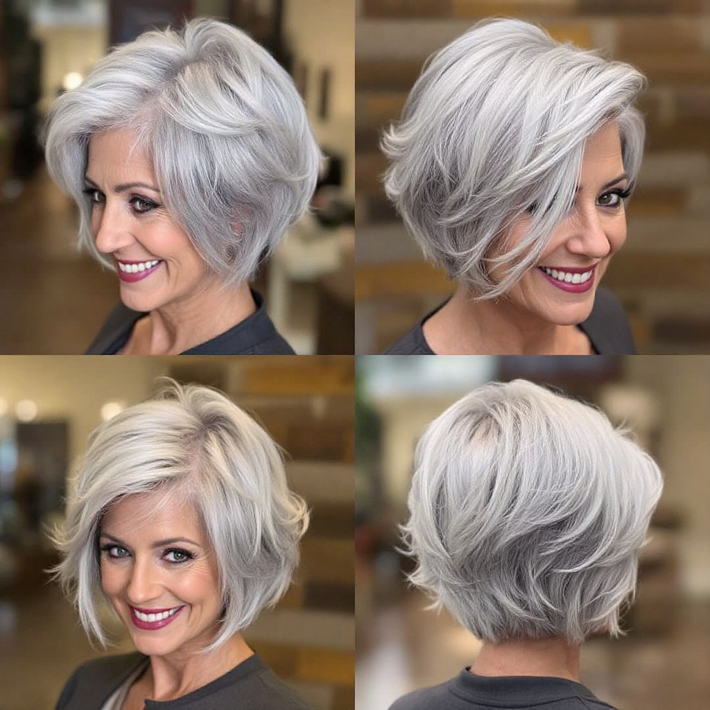 Flipped-Out Ends Women Gray Hairstyles Over 50