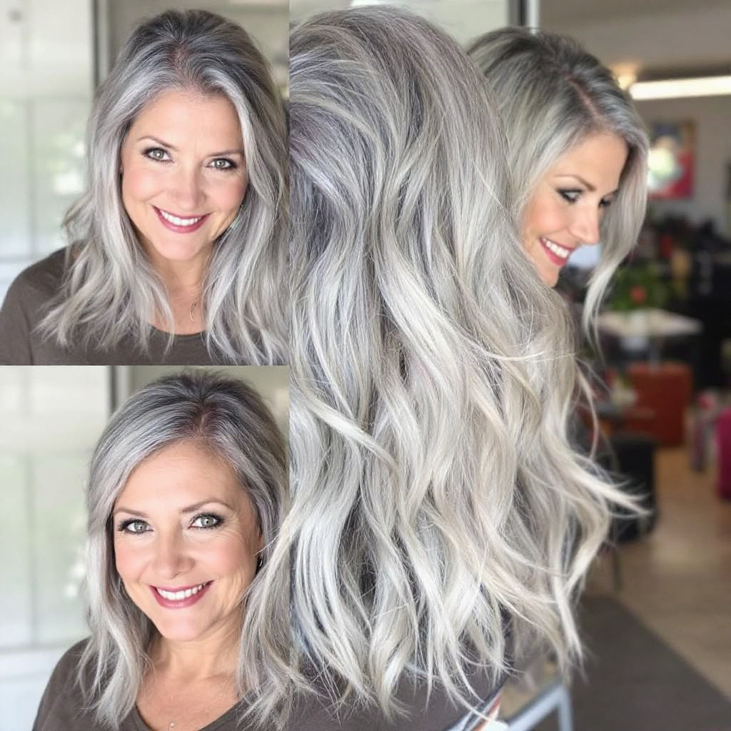 Half-Up, Half-Down Gray Hairstyles For Women Over 50