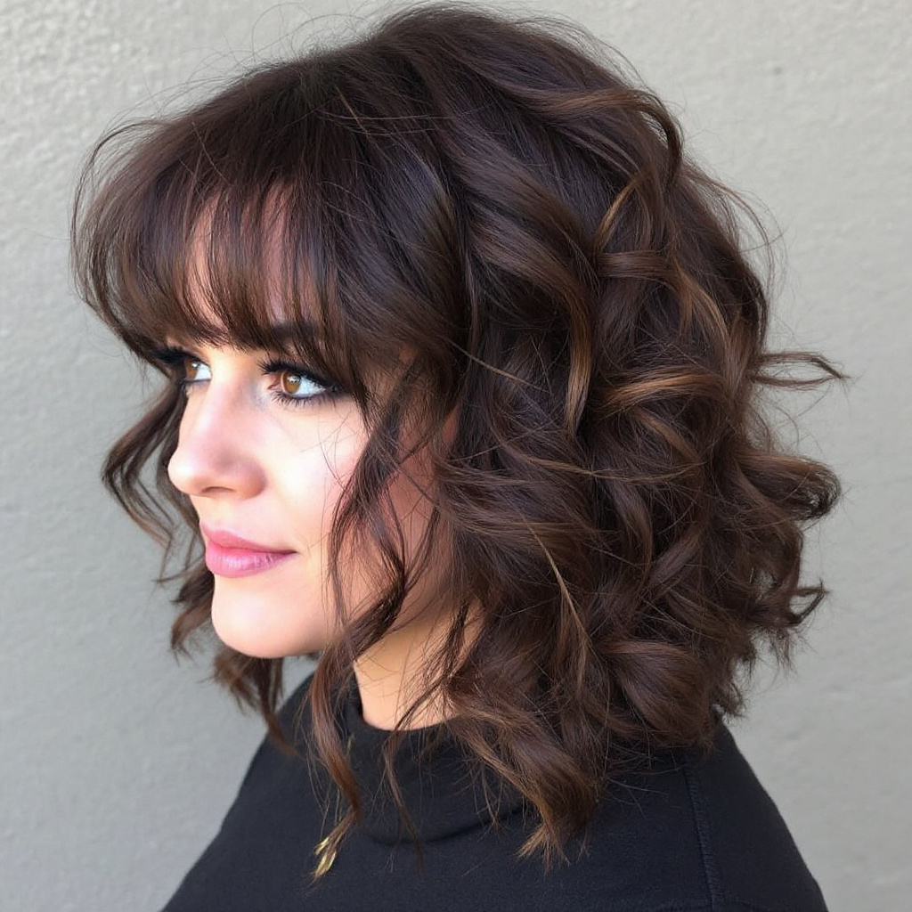 Layered Curls For Women Over 30 with Fringe Bangs