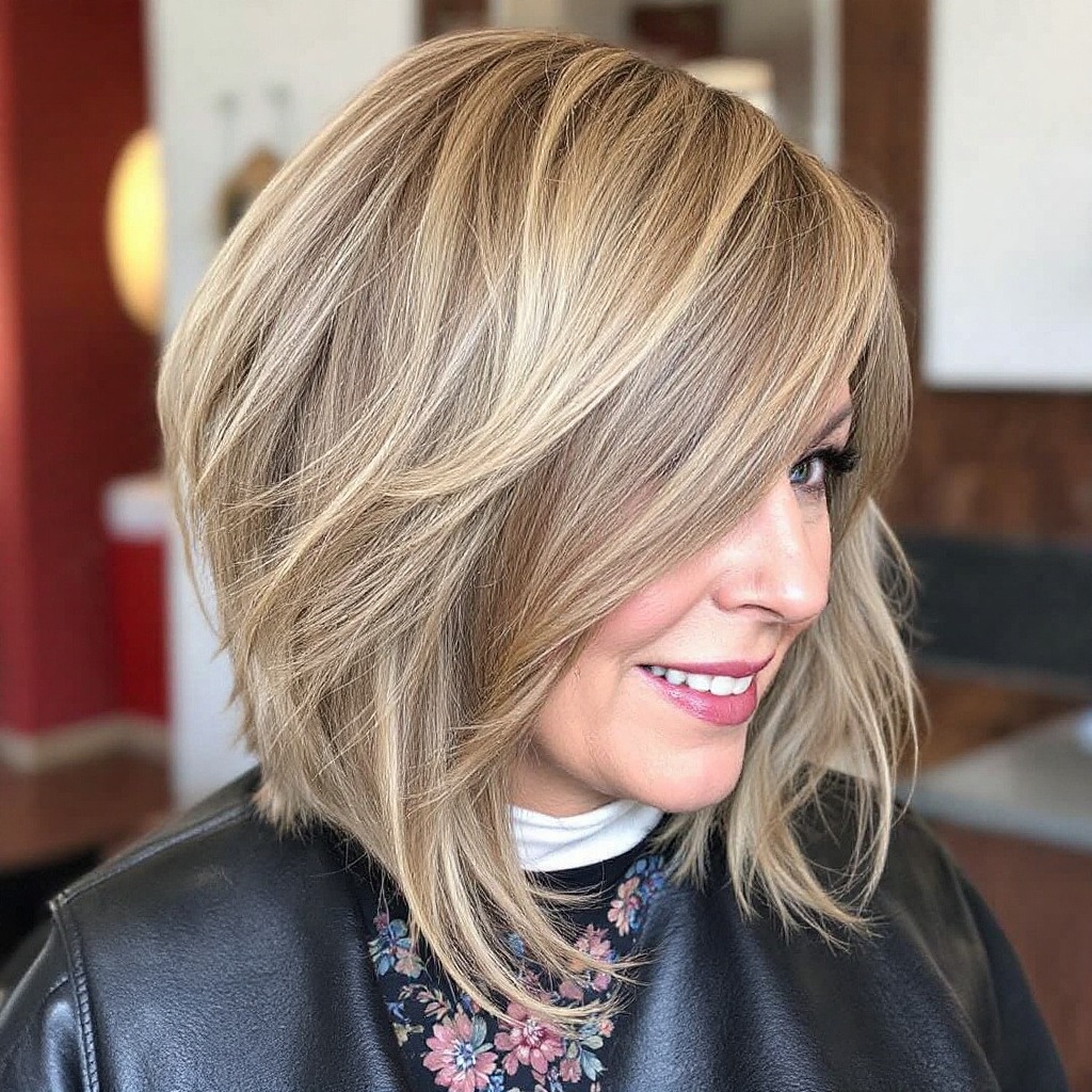 Long Shaggy Bob (Lob) Haircut For Women Over 60