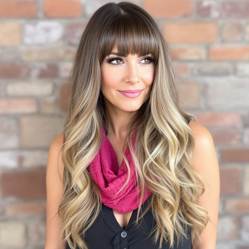 Long Straight Layers with Peek-a-Boo Bangs For Women