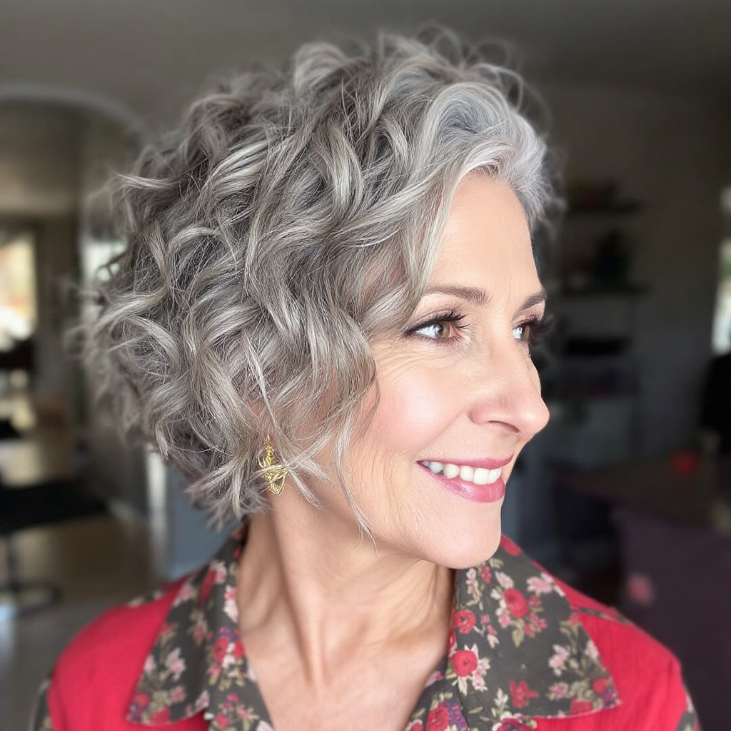 Loose Curls Women Gray Hairstyles Aged Over 50