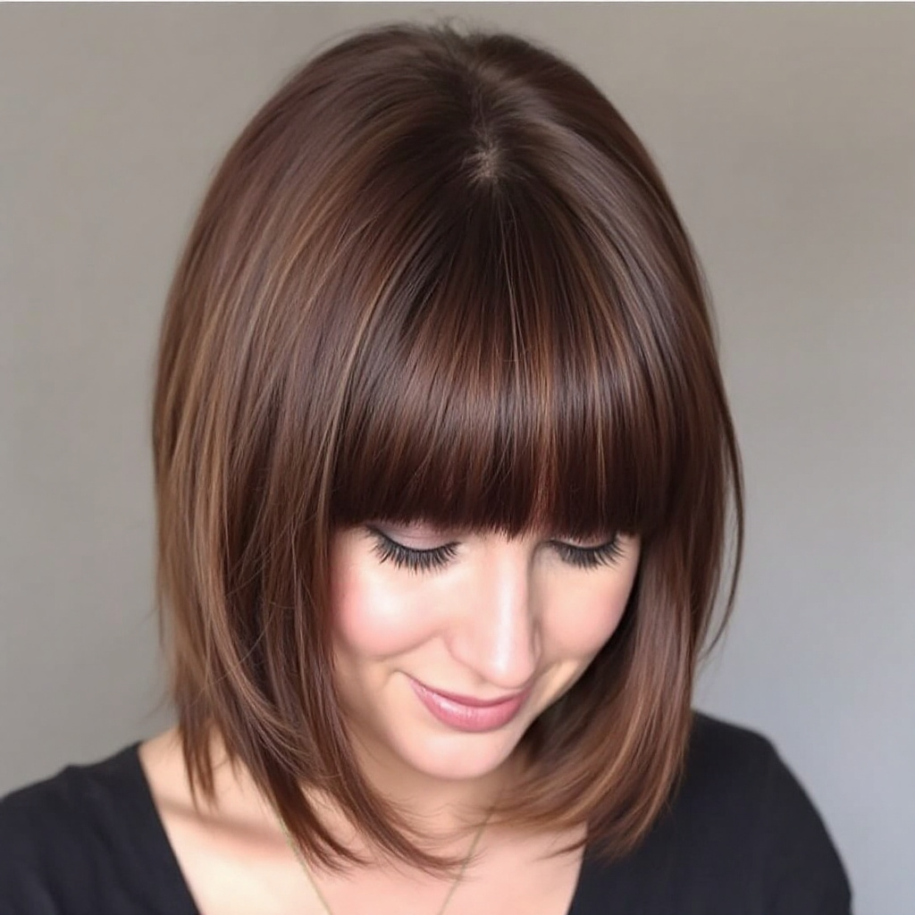 Medium Shag Women Hairstyle with Curtain Bangs