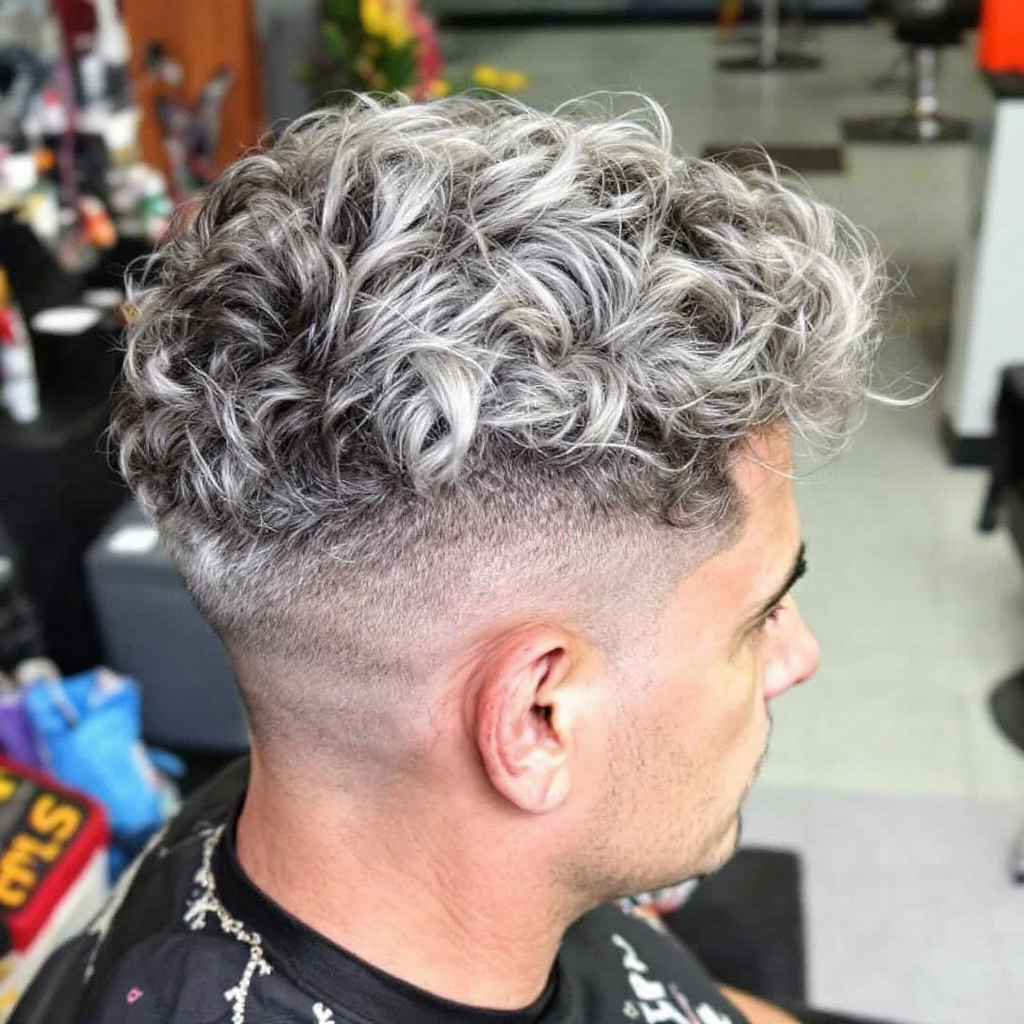 Mid Fade Haircut with Defined Curls Aged Over 40