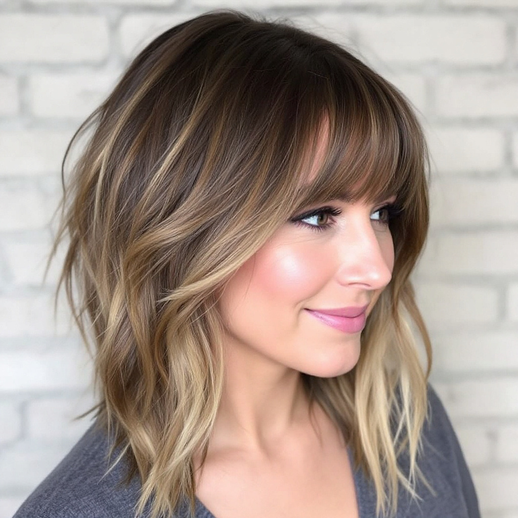 Multi-Layered Women Hair Cut with Side Bangs