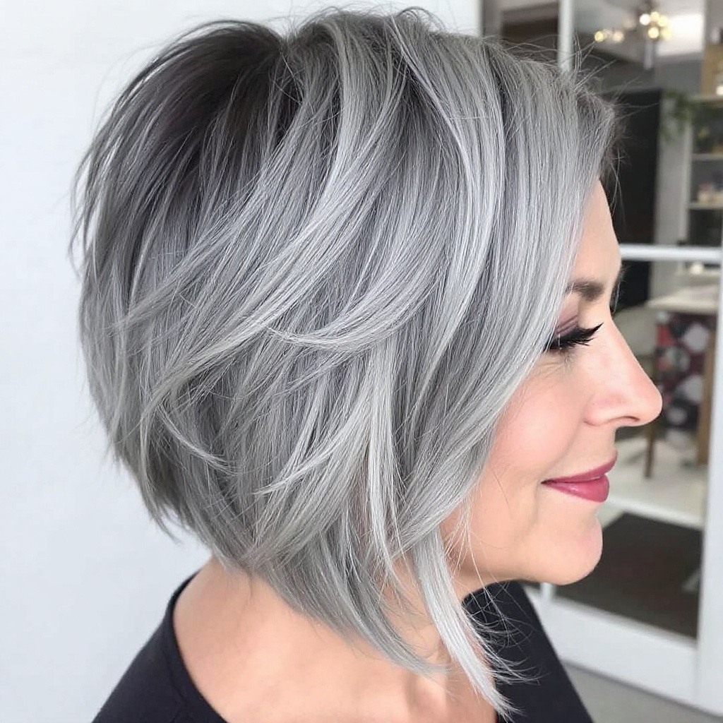 Shag Gray Hairstyles For Women Aged Over 50