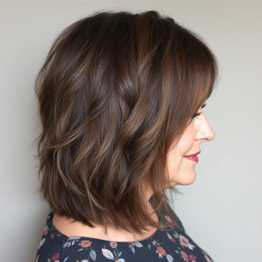 Shag Hairstyle For Women with Layered Curtain Bangs