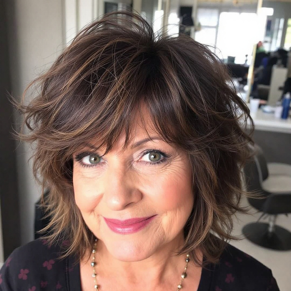 Shag Hairstyles For Women Over 60 with Flicked Ends