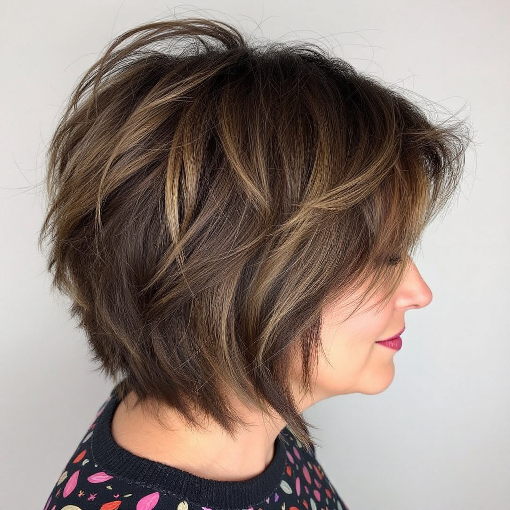 Shaggy Hairstyle For Women Over 60 with Micro Bangs