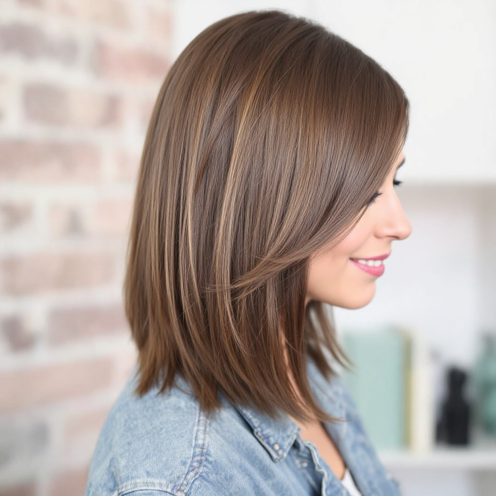 Sleek Straight Layers Hairstyle with Side Bangs