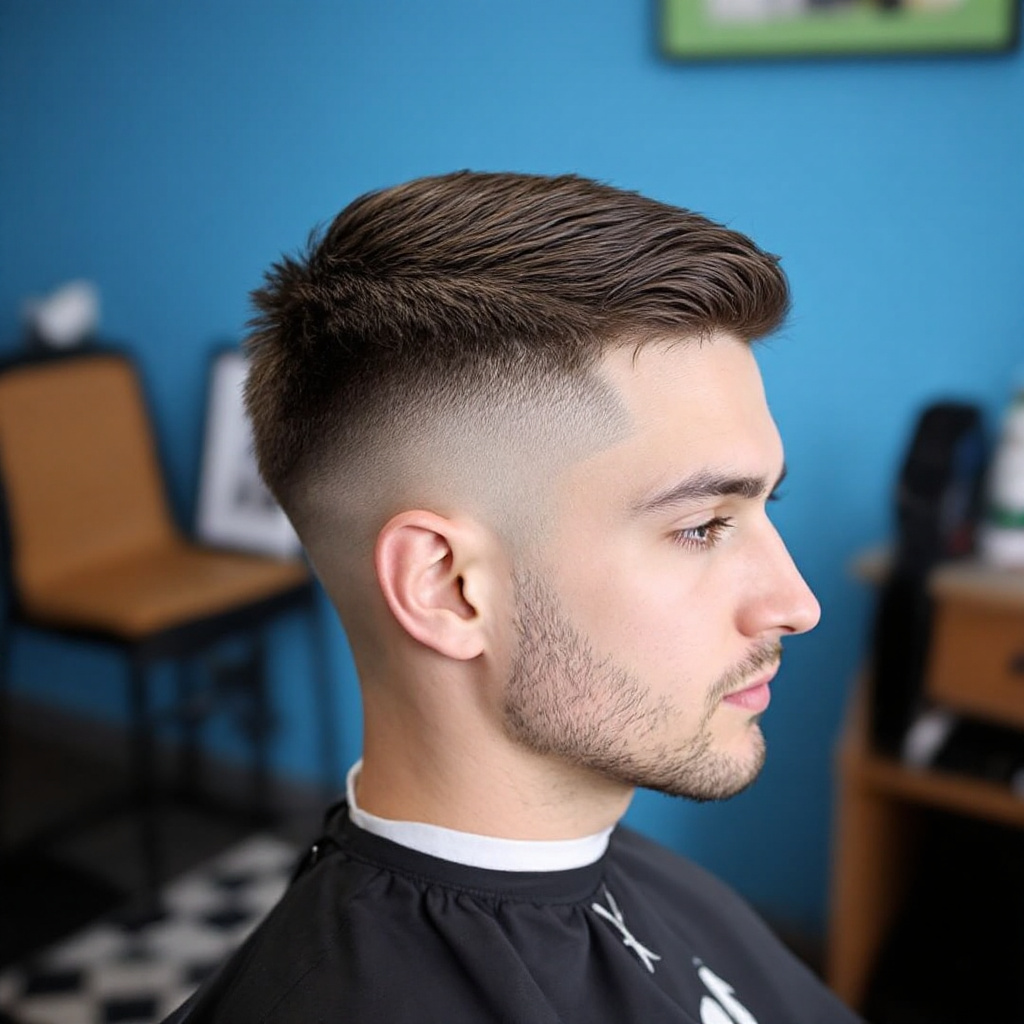 Straight Hair with Mid Taper Fade Men Haircut Edgar