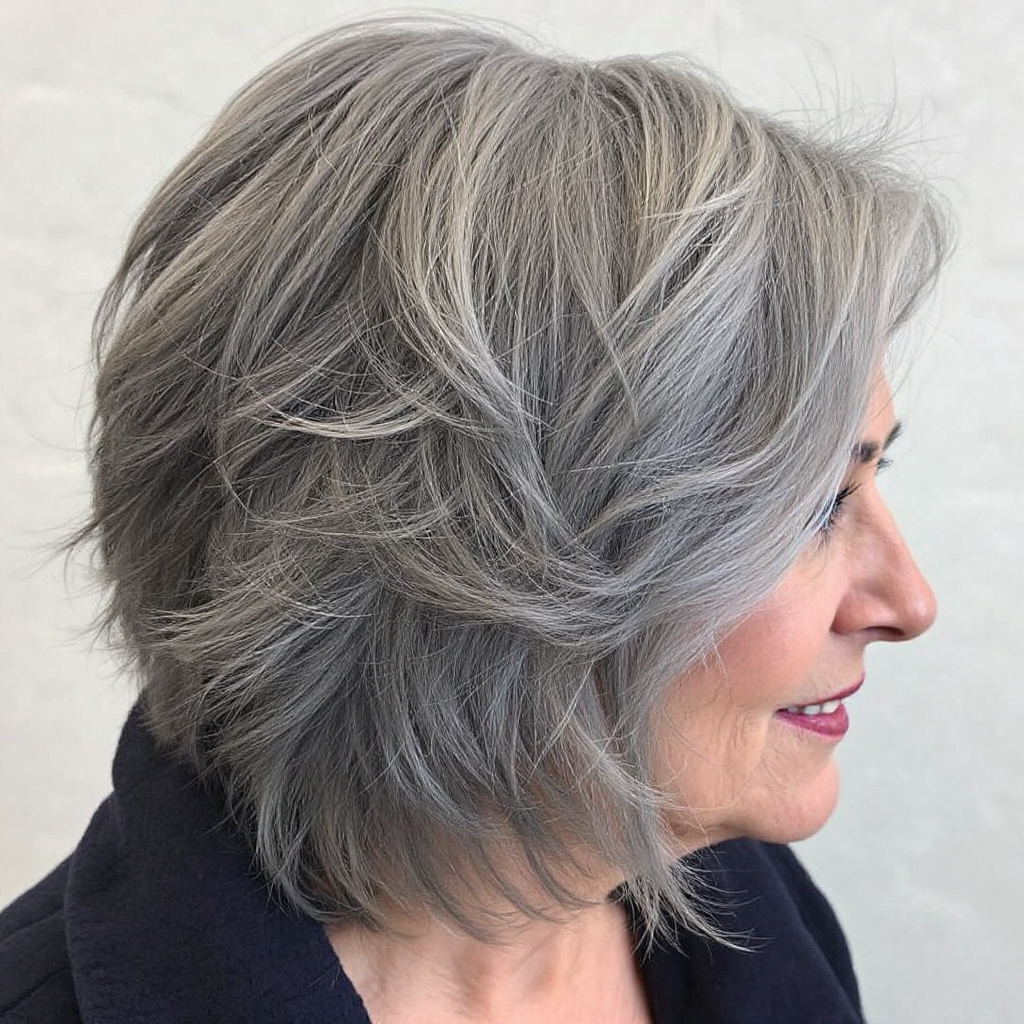 Textured Lob Gray Hairstyles For Women Aged Over 50