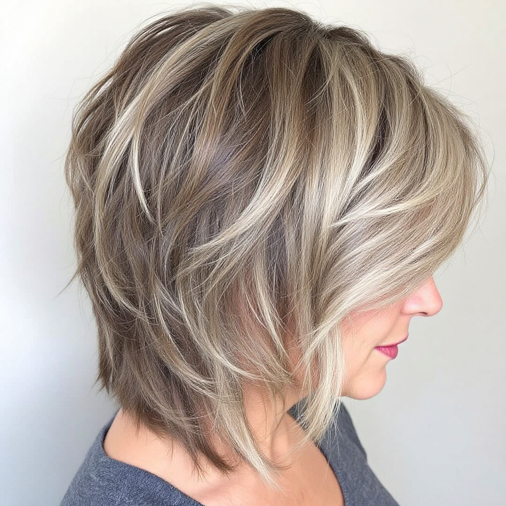 Textured Shag Haircut For Women with Side-Swept Bangs