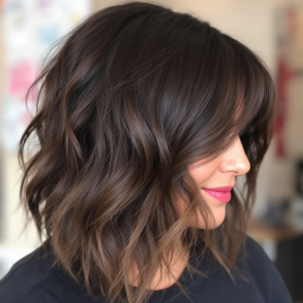 Voluminous Layers with Long Bangs Over 30