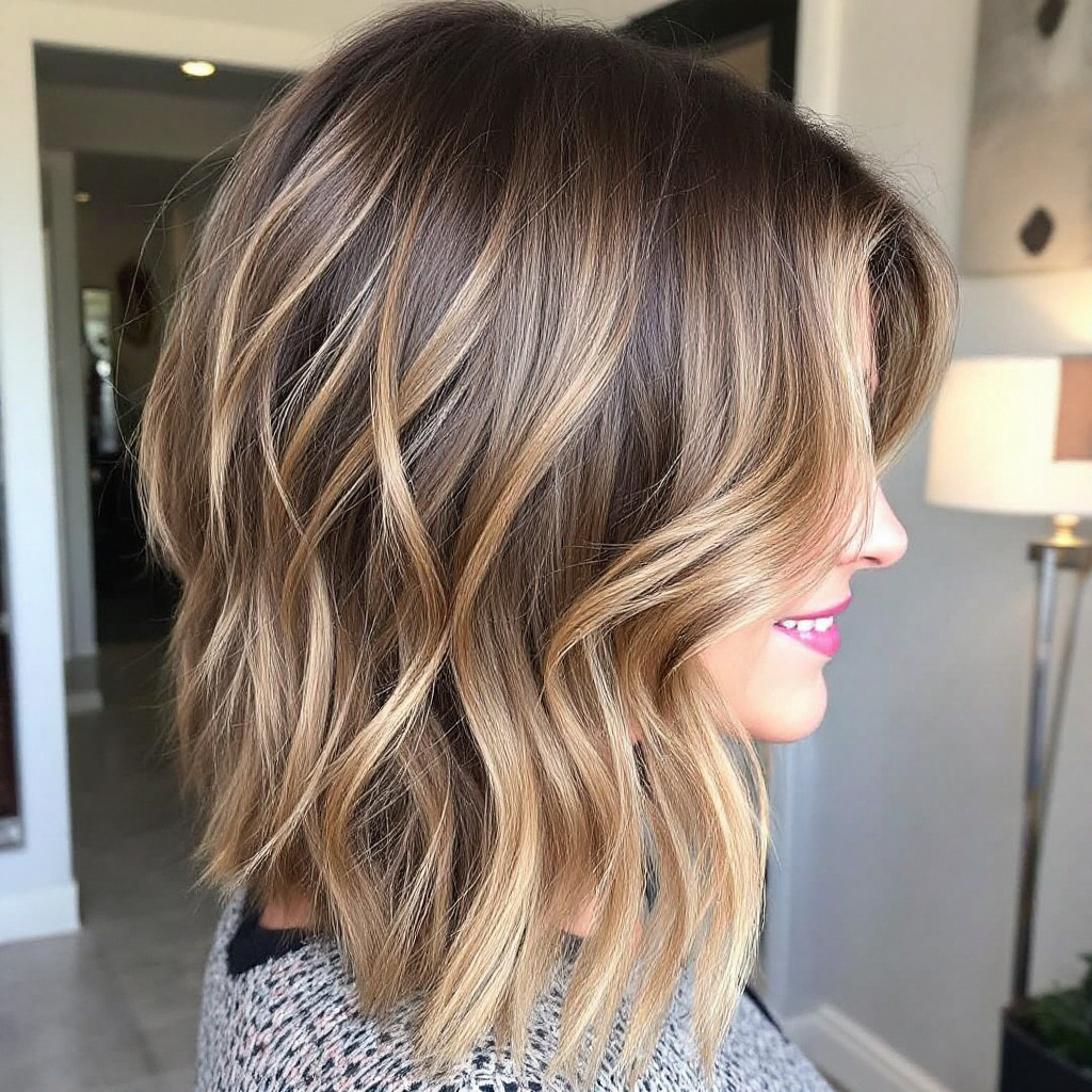 Wavy Layers Women Haircut with Layered Bangs Over 30