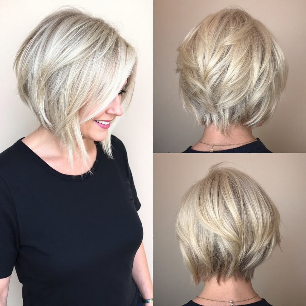 Angular Layered Bob Hair Cut For Women Over 40