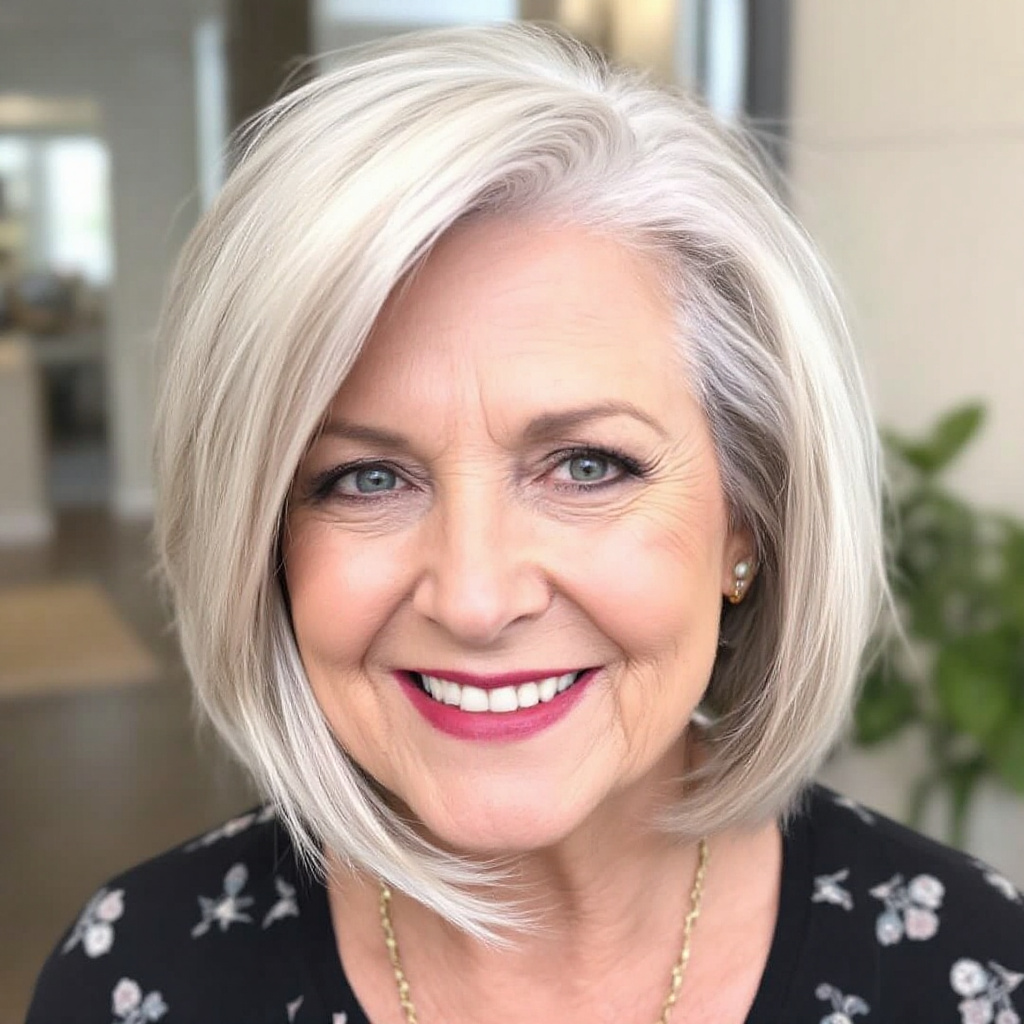 Asymmetrical Bob Haircut For Older Women