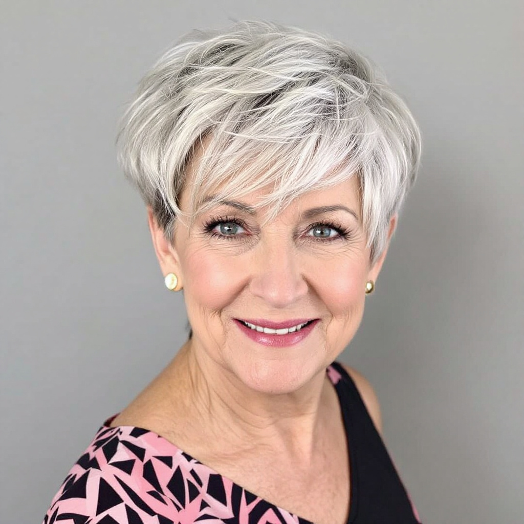 Asymmetrical Pixie Stunning Short Haircut For Older Women