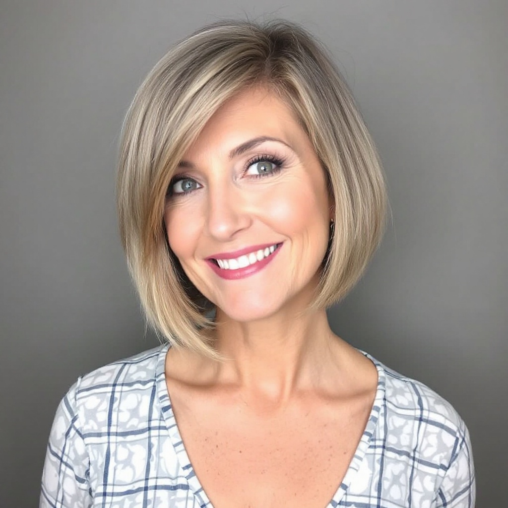 Bob Women Hair Cut with Side-Swept Bangs