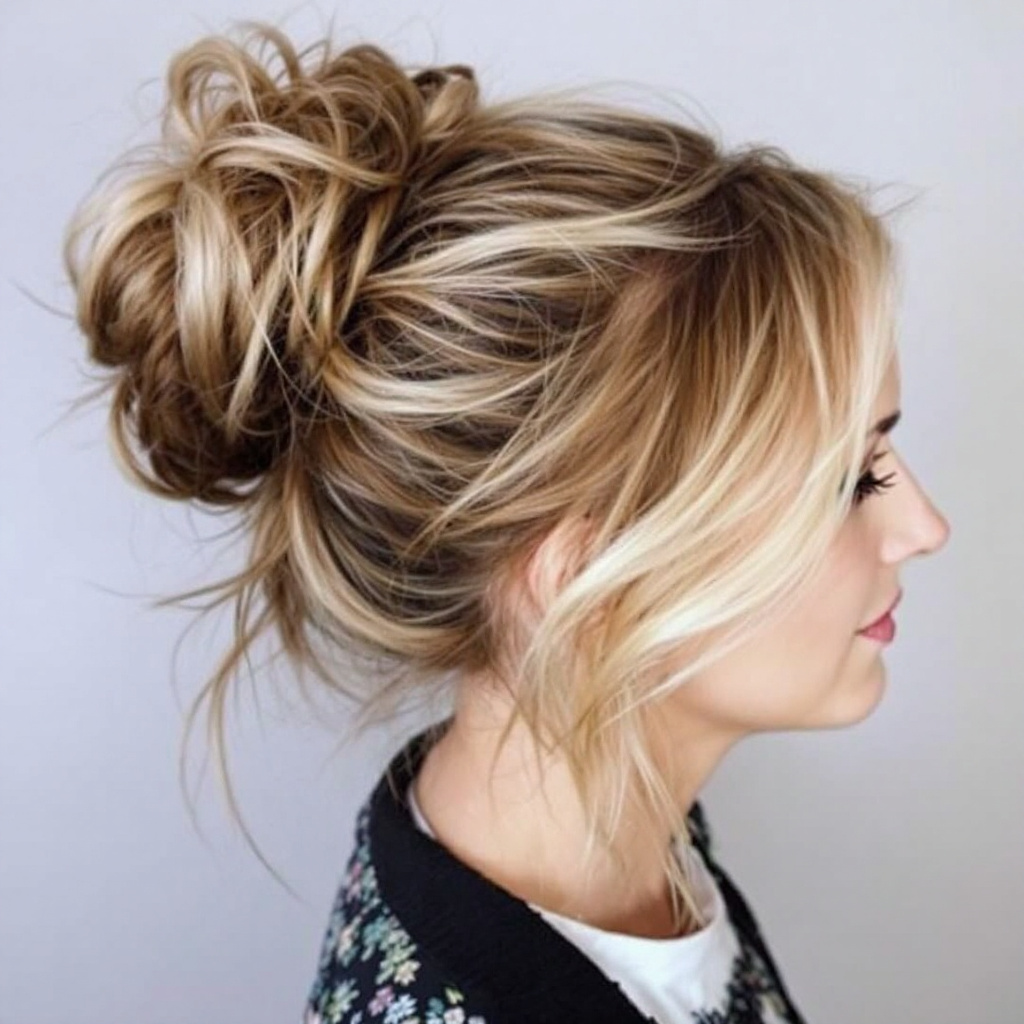 Layered Messy Bun Women Hairstyle