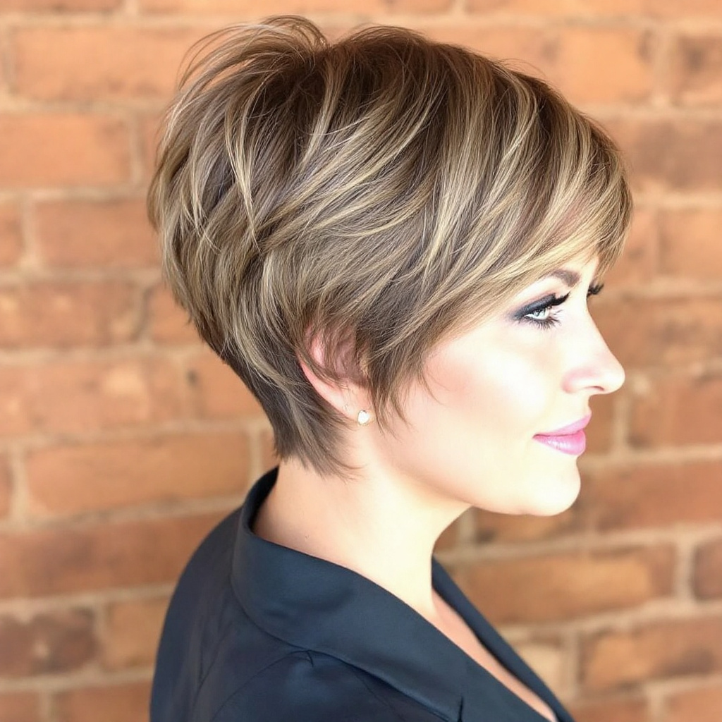 Layered Pixie Women Hair Style with Bangs Over 55