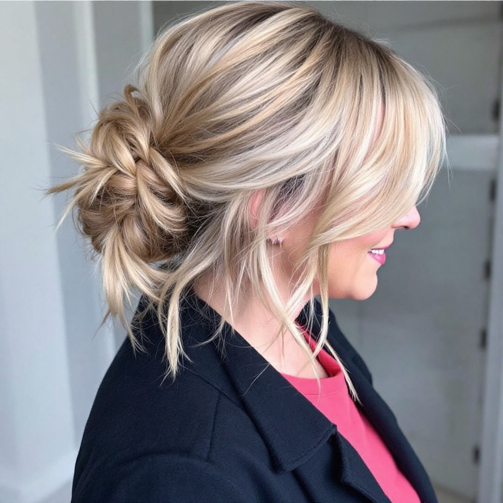 Layered Side Bun Women Hairstyle Over 40