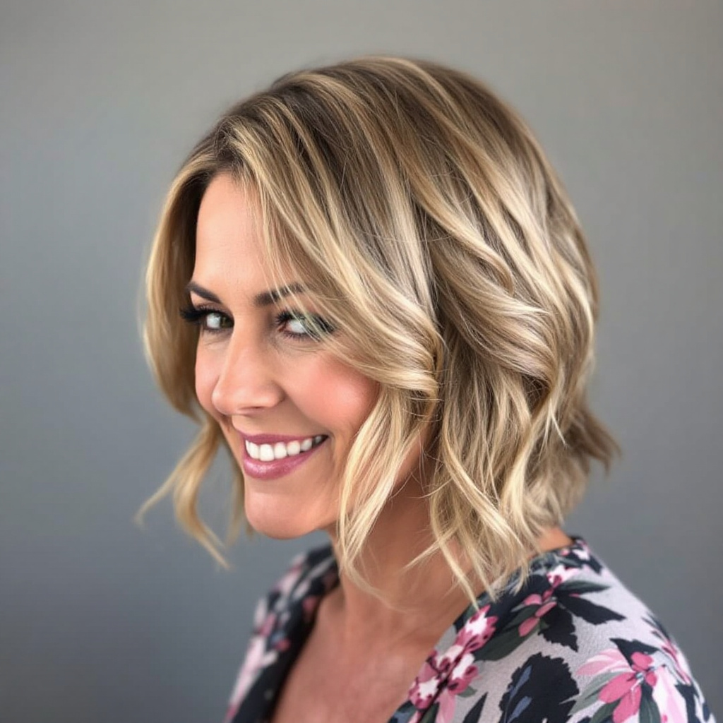 Layered Wavy Bob Haircut For Women Over 40