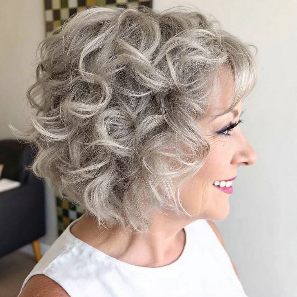 Short Curly Bob Best Hairstyle Idea for Older Women