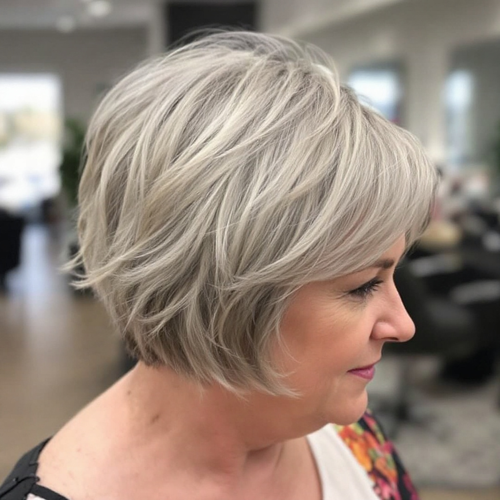 Short Layered Women Hair Cut Aged 55