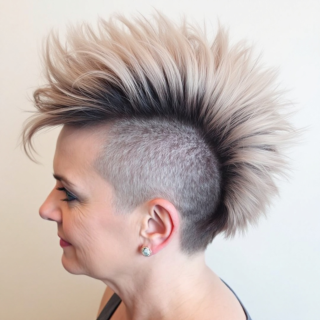 Short Mohawk Older Women Hair Cut