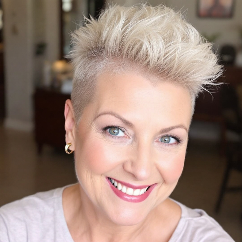 Short Mohawk Older Women Hair Style Aged 55